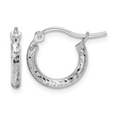 Rhodium-Plated 10K White Gold Hollow Diamond-Cut 2 mm Round Tube Hoop Earrings, 13 mm Long