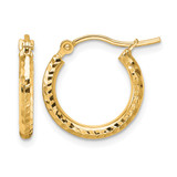 10K Yellow Gold Hollow Diamond-Cut 2 mm Round Tube Hoop Earrings, 15 mm Long