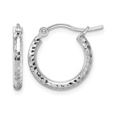 Rhodium-Plated 10K White Gold Hollow Diamond-Cut 2 mm Round Tube Hoop Earrings, 15 mm Long