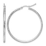 Rhodium-Plated 10K White Gold Hollow Diamond-Cut 2 mm Round Tube Hoop Earrings, 40 mm Long