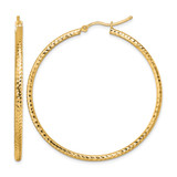 10K Yellow Gold Hollow Diamond-Cut 2 mm Round Tube Hoop Earrings, 45 mm Long