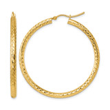10K Yellow Gold Hollow Diamond-Cut 3 mm Round Hoop Earrings, 45 mm Long