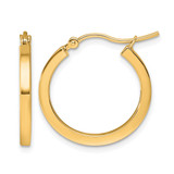 10K Yellow Gold Hollow 2 mm Square Tube Hoop Earrings, 20 mm Long