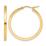 10K Yellow Gold Hollow 2 mm Square Tube Hoop Earrings, 30 mm Long