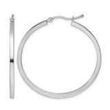 Rhodium-Plated 10K White Gold Hollow 2 mm Square Tube Hoop Earrings, 40 mm Long