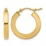 10K Yellow Gold Hollow 3 mm Polished Square Hoop Earrings, 20 mm Long