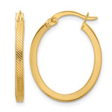 10K Yellow Gold Hollow Polished and Textured Oval Hoop Earrings, 24.85 mm