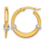 Rhodium-Plated 10K Two-Tone Gold Hollow Polished Hoop Earrings, 20 mm