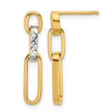 10K Yellow Gold with Rhodium Polished and Diamond-Cut Link Dangle Earrings, 23.2 mm
