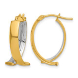 10K Yellow Gold with White Rhodium Polished and Textured Fancy Hoop Earrings, 22.65 mm