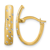 10K Yellow Gold with Rhodium Polished/Satin/Diamond-Cut Fancy Hoop Earrings, 19.75 mm