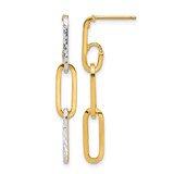 10K Yellow Gold with White Rhod Polished/Diamond-Cut Link Dangle Earrings, 38.95 mm