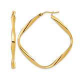 10K Yellow Gold Hollow Polished Twisted Square Hoop Earrings, 40.5 mm