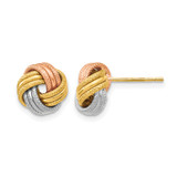 10K Yellow Gold with White and Rose Rhodium-Plated Knot Polished Diamond-Cut Stud Earrings, 8 mm