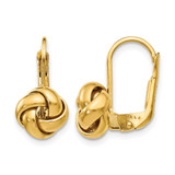 10K Yellow Gold Hollow Polished Love Knot Leverback Drop Earrings, 13 mm