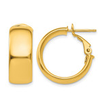 10K Yellow Gold Hollow 7.75 mm Small Omega Back Hoop Earrings, 19.75 mm Long