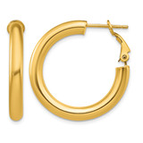 10K Yellow Gold Hollow 4 x 28 mm Polished Round Omega Back Hoop Earrings, 28.5 mm Long