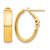 10K Yellow Gold Hollow High Polished 5 mm Omega Back Oval Hoop Earrings, 19.25 mm Long
