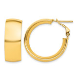 10K Yellow Gold Hollow High Polished 10 mm Omega Back Hoop Earrings, 28 mm Long