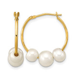 10K Yellow Gold Hollow Madi K 5-7 mm White Round Cultured Freshwater Pearl Hoop Earrings, 23 mm Long