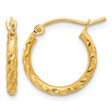 10K Yellow Gold Hollow Polished and Satin Diamond-Cut 2.00 mm Hoop Earrings, 14 mm Long