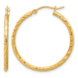 10K Yellow Gold Hollow Polished and Satin Diamond-Cut 2.00 mm Hoop Earrings, 30 mm Long