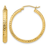 10K Yellow Gold Hollow Diamond-Cut 3.5 x 28 mm Hollow Hoop Earrings
