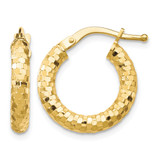 10K Yellow Gold 3 x 17 mm Diamond-Cut Hoop Earrings, 10 mm Long