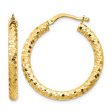 10K Yellow Gold 3 x 27 mm Diamond-Cut Hoop Earrings