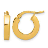 10K Yellow Gold Hollow Polished 3 mm Square Tube Hoop Earrings, 15 mm Long
