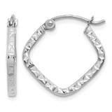 Rhodium-Plated 10K White Gold Hollow Diamond Cut Squared Hoop Earrings, 17 mm