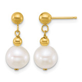 10K Yellow Gold Polished 7-8 mm Semi-Round White Cultured Freshwater Pearl Dangle Earrings, 17.91 mm Long