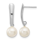 Rhodium-Plated 10K White Gold 6-7 mm Round White Cultured Freshwater Pearl Post Dangle Earrings, 22 mm Long