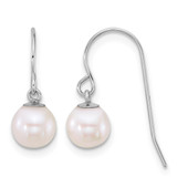 Rhodium-Plated 10K White Gold Polished 6-7 mm Round White Culture Cultured Freshwater Pearl Dangle Shepherd Hook Drop French Wire Earrings, 19 mm Long