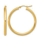 14K Yellow Gold Hollow Polished Hoop Earrings, 35 mm, 3 mm Wide