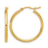 14K Yellow Gold Hollow 2 x 25 mm Polished Hoop Earrings