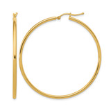 14K Yellow Gold Hollow Polished 2 mm Hoop Earrings, 50 mm Long