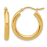 14K Yellow Gold Hollow Polished 3 mm Hoop Earrings, 20 mm Long