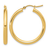 14K Yellow Gold Hollow Polished 3 mm Hoop Earrings, 30 mm Long