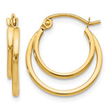 14K Yellow Gold Hollow Polished 2 Row Stacked Round Hoop Earrings, 17 mm