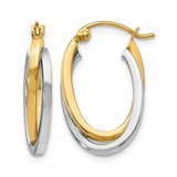 14K Two-Tone Gold Hollow Polished Oval Hoop Earrings, 20 mm