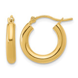 14K Yellow Gold Hollow Polished Hoop Earrings, 15 mm, 3 mm Wide - 84H