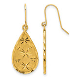 14K Yellow Gold & Diamond Cut Teardrop Dangle French Wire Earrings