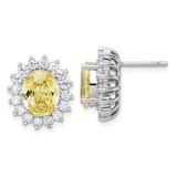 Sterling Silver Rhodium-Plated Lady Di Canary & White Cubic Zirconia Stud Earrings