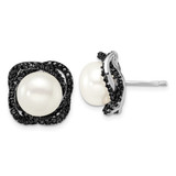 Sterling Silver Black Rhodium Cultured Freshwater Pearl & Cubic Zirconia Stud Earrings, 15.2 mm