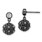 Black Rhodium Plate Silver White Cubic Zirconia Filigree Ball Drop Earrings