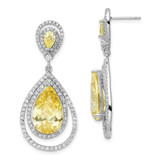 Sterling Silver Rhodium-Plated Double Frame Canary Cubic Zirconia Pear & Cubic Zirconia Dangle Earrings