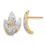 Sterling Silver Gold-Tone Cubic Zirconia Leaf Stud Earrings