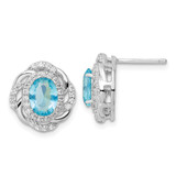 Sterling Silver Rhodium-Plated Post Cubic Zirconia & Glass Oval Blue Stud Earrings
