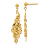 24K Yellow Gold Polished Brushed and Diamond-Cut Peacock Post Dangle Earrings, 39 mm